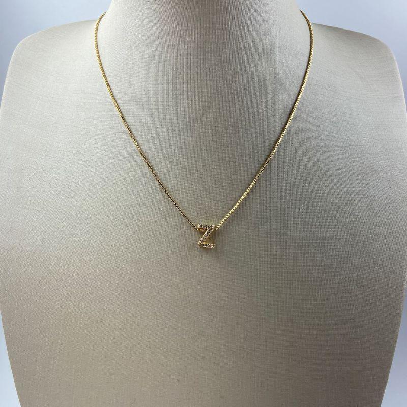 Colar Veneziana com Pingente de Letra Z Cravejada de Zircônias Folheado a Ouro 18k