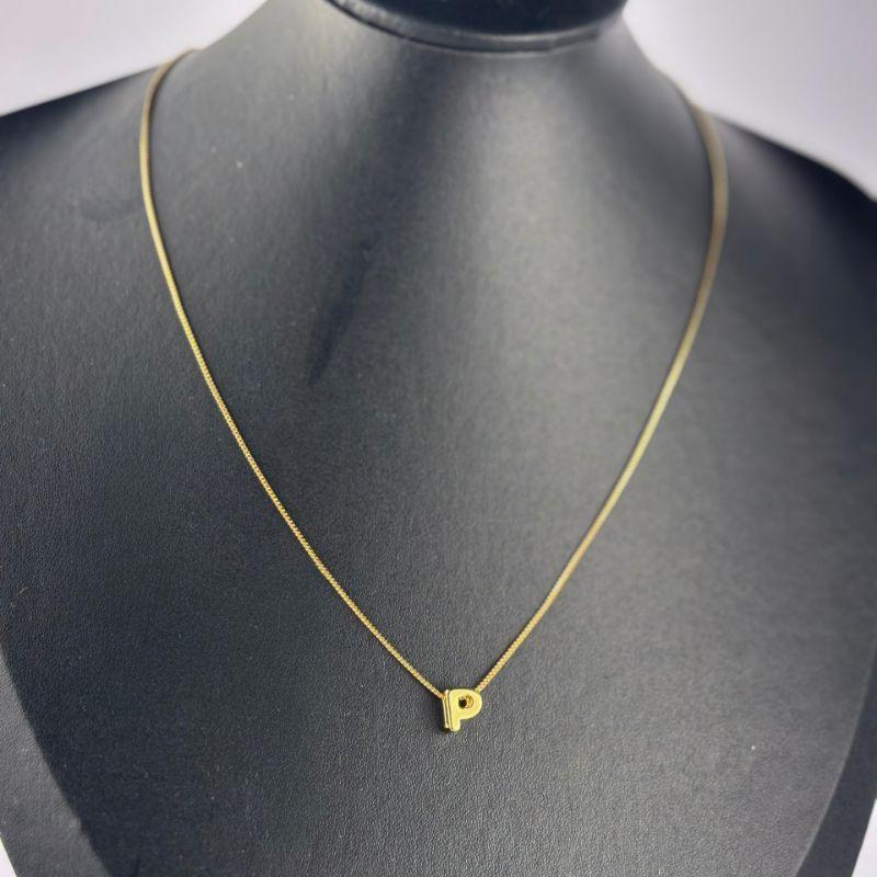 Colar Veneziana Com Pingente de Letra P Folheado a Ouro 18k