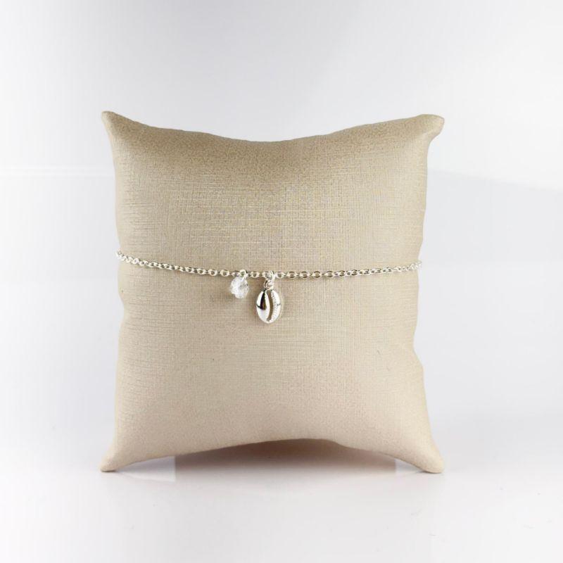 Pulseira Com Buzio e Ponto de Luz Cristal Folheada a Prata