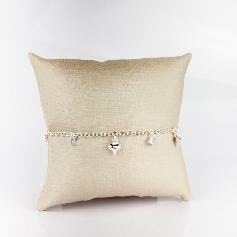 Pulseira Com Três Corações e Três Pontos de Luz Folheada a Prata