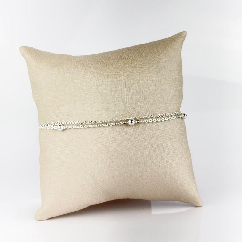 Pulseira Dupla Elos de Corações e Elo Português Folheada a Prata