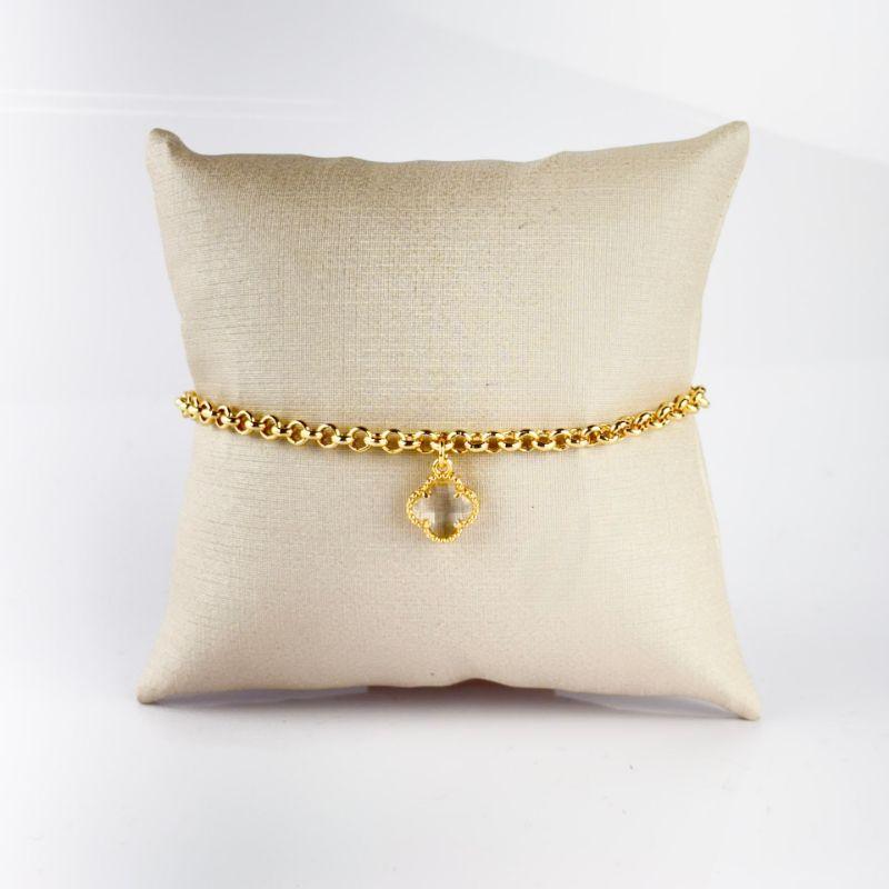 Pulseira Elo Português com Pingente Inspiração Van Cleef Folheada a Ouro 18K