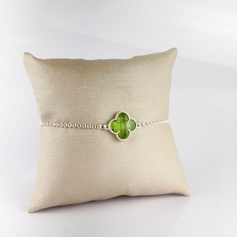 Pulseira Trevo Verde Inspiração Van Cleef Folheada a Prata