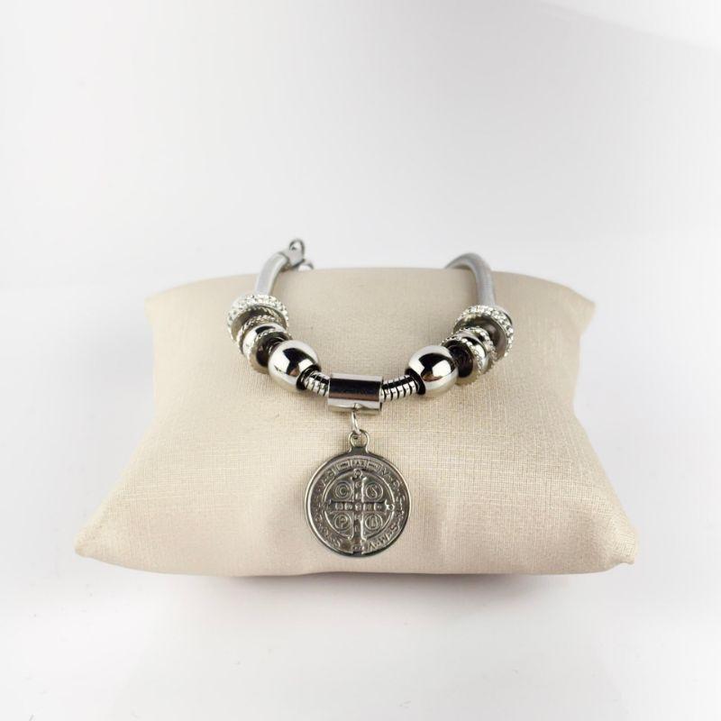 Berloque São Bento Em Aço Inoxidável 316L na Cor Praeada