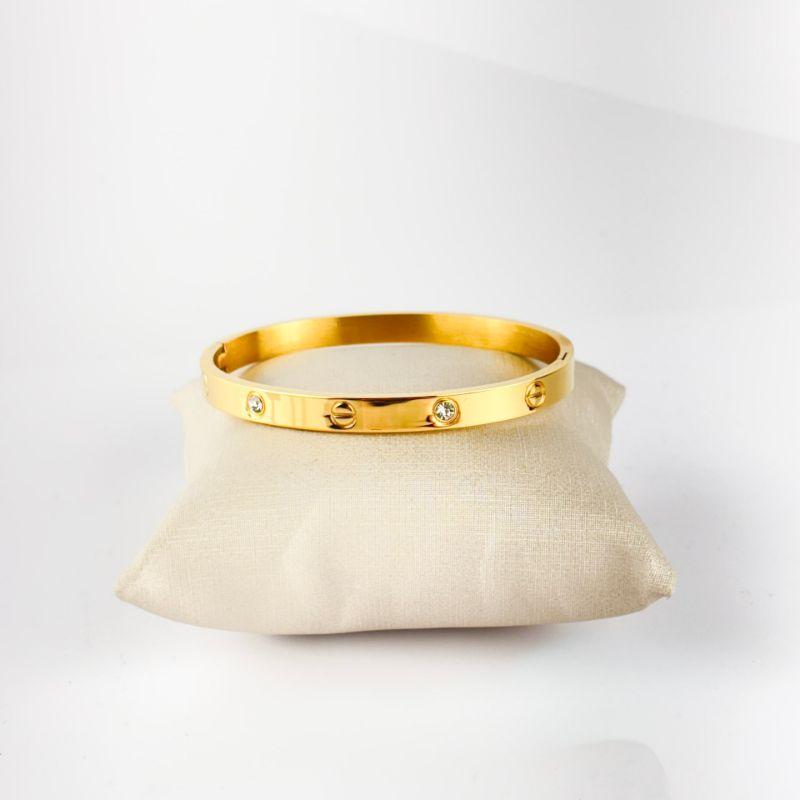 Bracelete Inspiração Cartier Com Zircônia em Aço Inox 316L na Cor Dourada