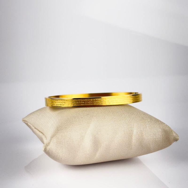 Bracelete Pai Nosso em Aço Inox 316L na Cor Dourada