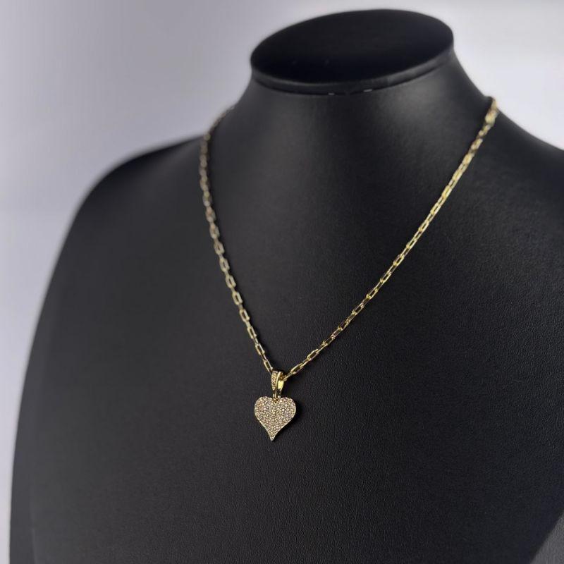 Choker Cartier com Pingente de Coração Cravejado de Microzircônias Folheada a Ouro 18k