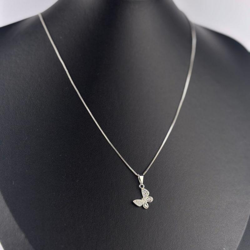 Colar Veneziana com Pingente Borboleta em Zircônia Folheado a Prata
