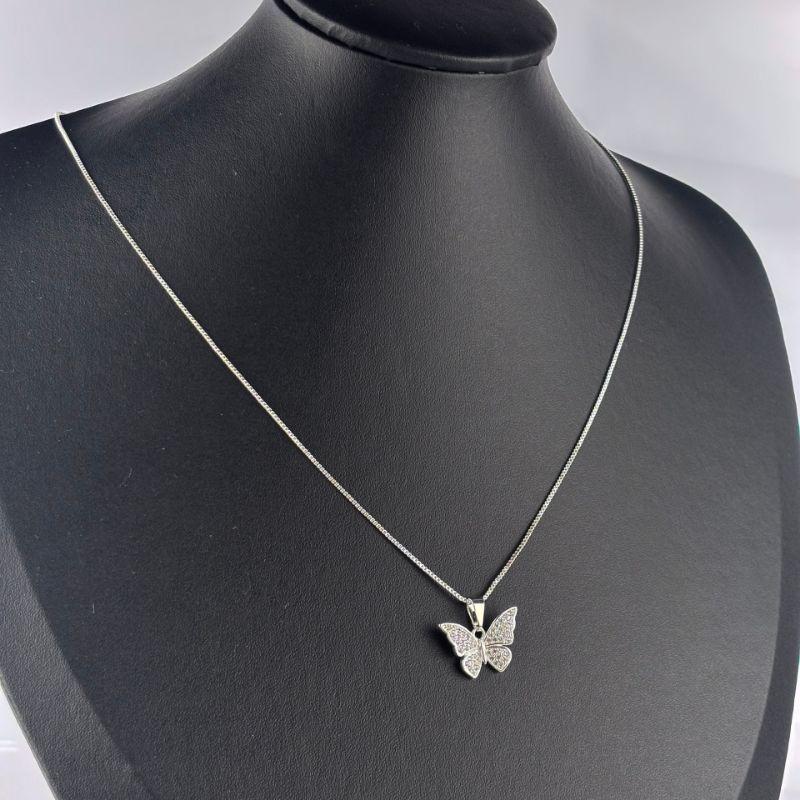 Colar Veneziana com Pingente de Borboleta em Zircônia Folheado a Prata
