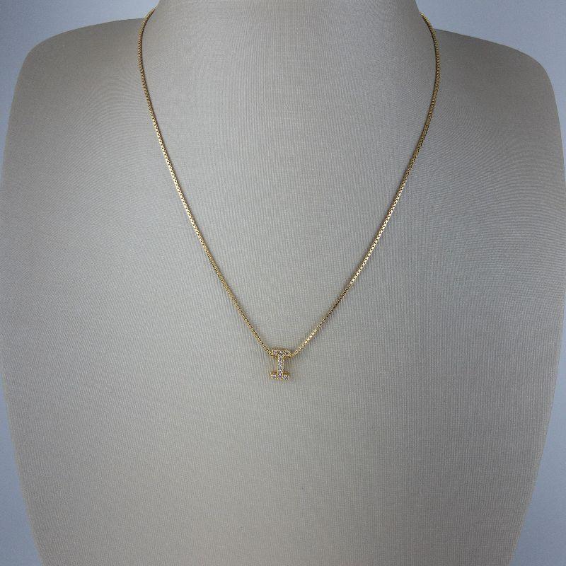 Colar Veneziana com Pingente de Letra I Cravejada de Zircônias Folheado a Ouro 18k