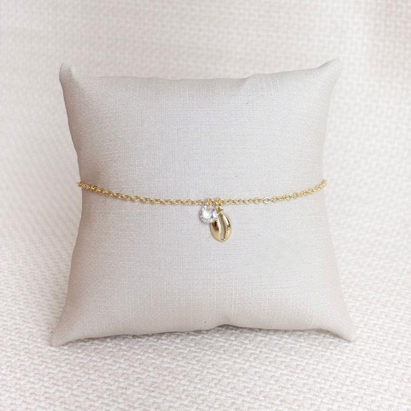 Pulseira Com Buzio e Ponto de Luz Folheada a Ouro 18K