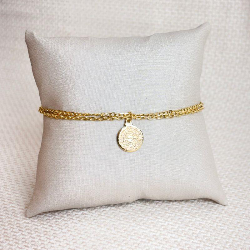 Pulseira Dupla Com Medalha Pai Nosso Folheada a Ouro 18K