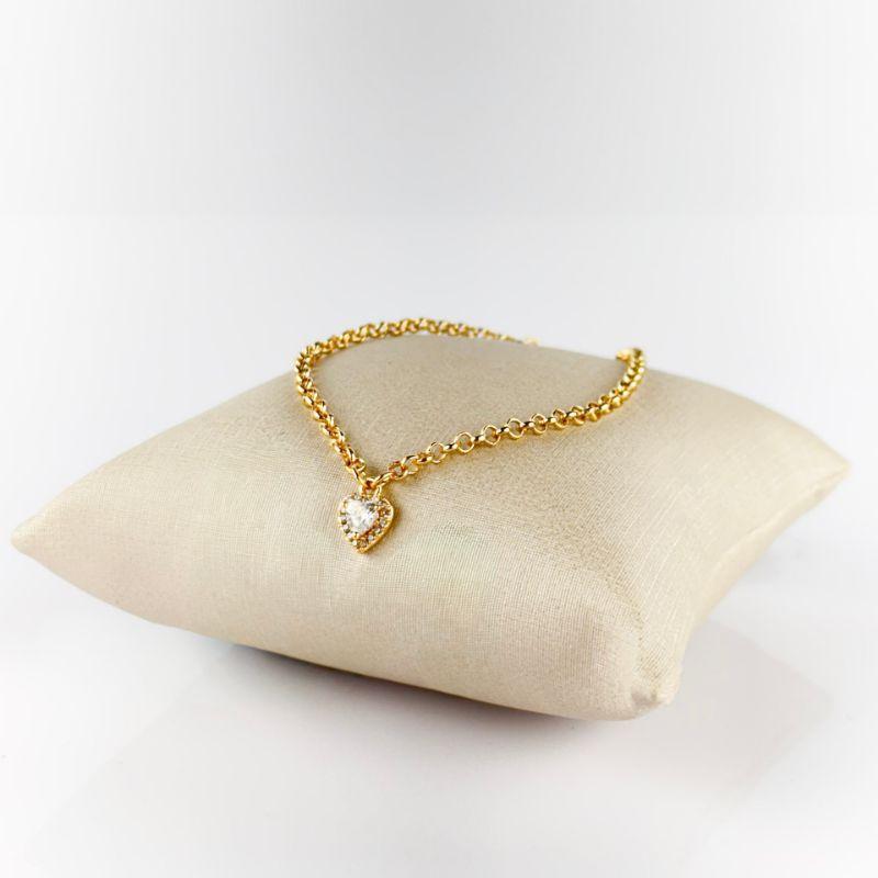 Pulseira Pingente de Coração em Zircônias Folheada a Ouro 18K