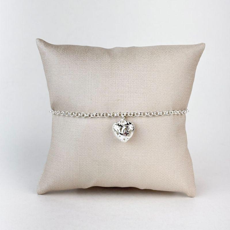 Pulseira Portuguesa Pingente de Coração Vazado Folheada a Prata