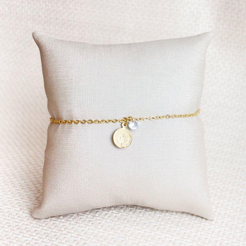 Pulseira São Bento Com Pingente Ponto de Luz Folheada a Ouro 18K