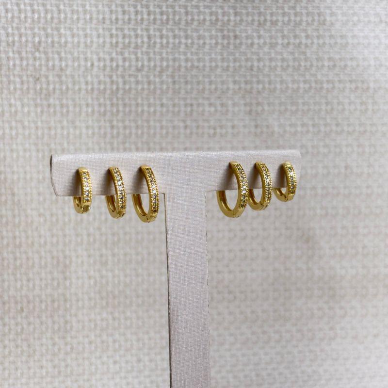 Brinco Trio Argolinhas em Zircônias Folheado a Ouro 18k