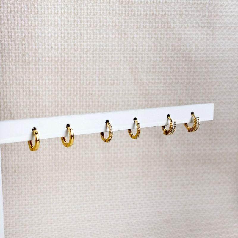 Brinco Trio Argolinhas Lisa e em Zircônias Folheado a Ouro 18k