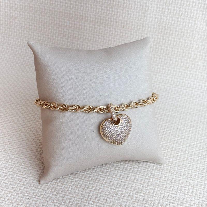 Pulseira Luxo Coração em Zircônias Folheado a Ouro 18k