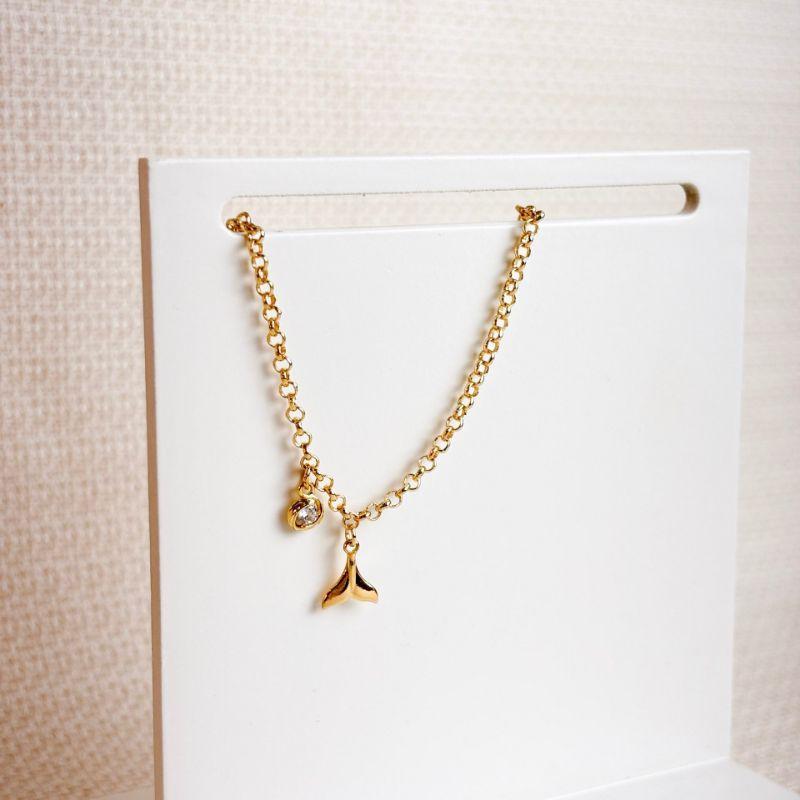 Tornozeleira Pingente Ponto de Luz Sereia Folheado a Ouro 18k