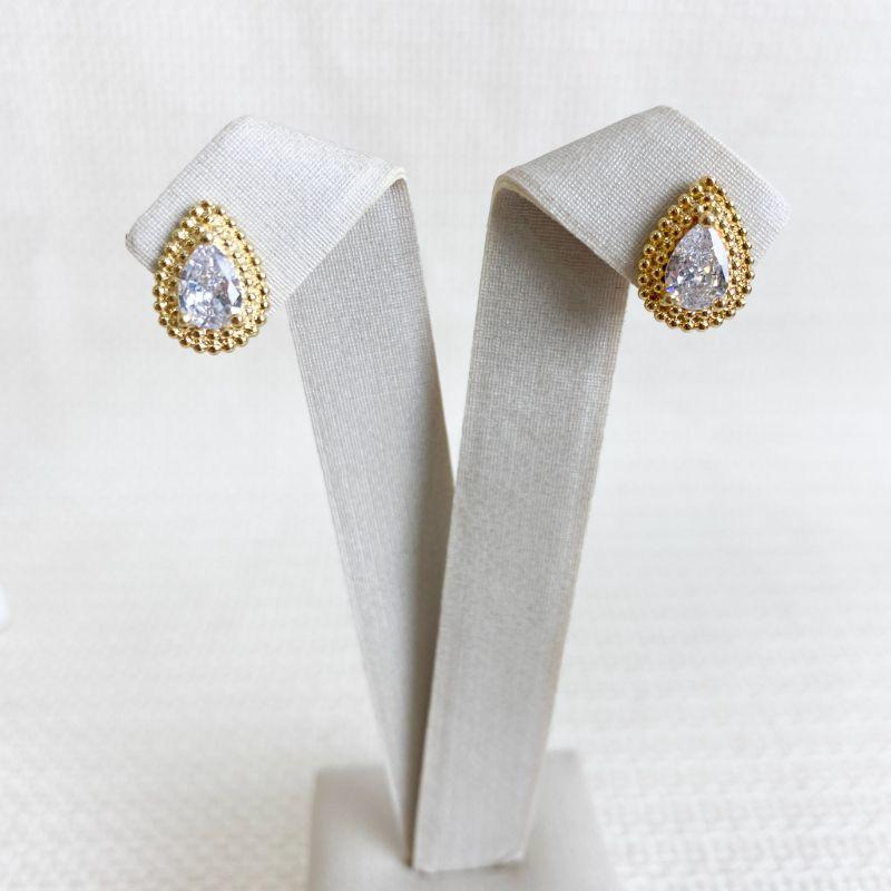 Brinco Gota de Zircônia Folheado a Ouro 18k