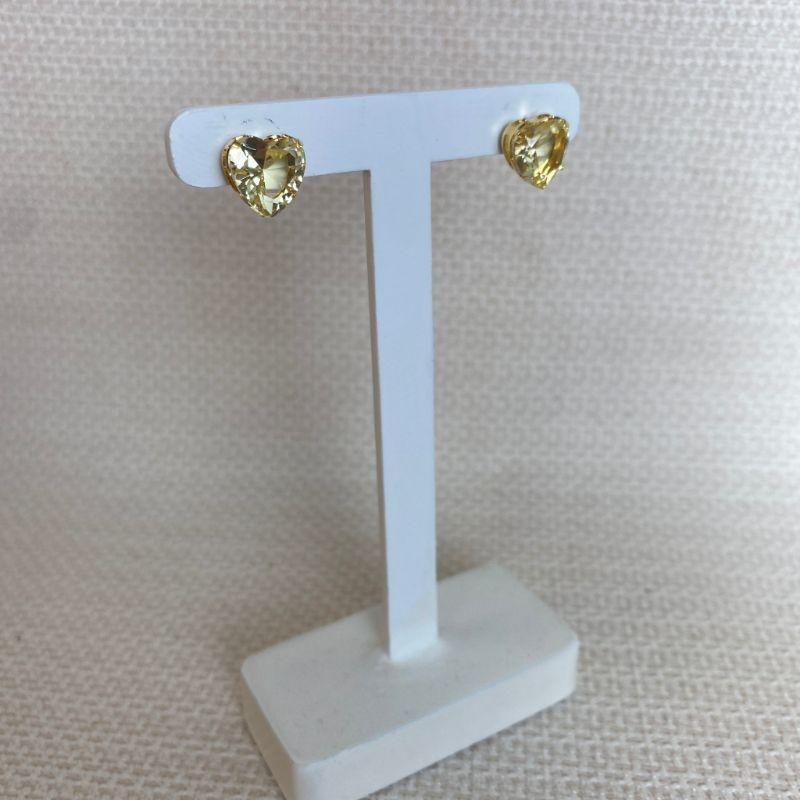 Brinco Coração Citrino  Folheado a Ouro 18k