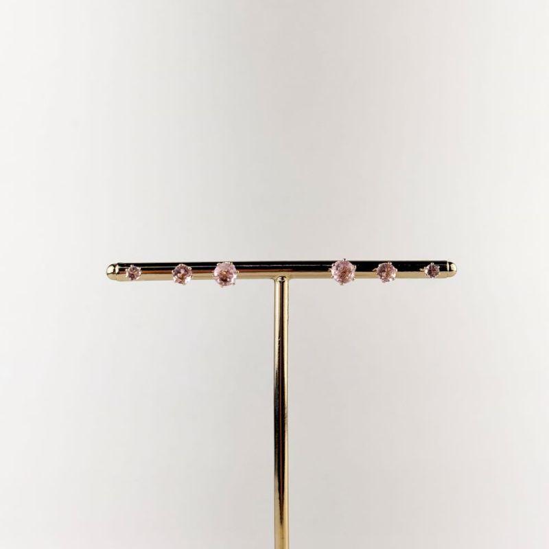 Brinco Trio Ponto de Luz Rosa Folheado a Ouro 18k