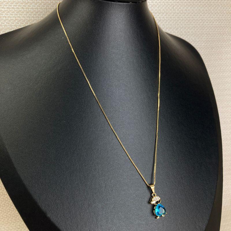 Colar Veneziana  Com Pingente Menino Coração na Cor Turquesa Folheado a Ouro 18k