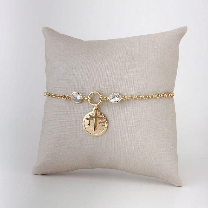Pulseira Pai Nosso Pontos de Luz em Zircônias Folheada a Ouro 18k