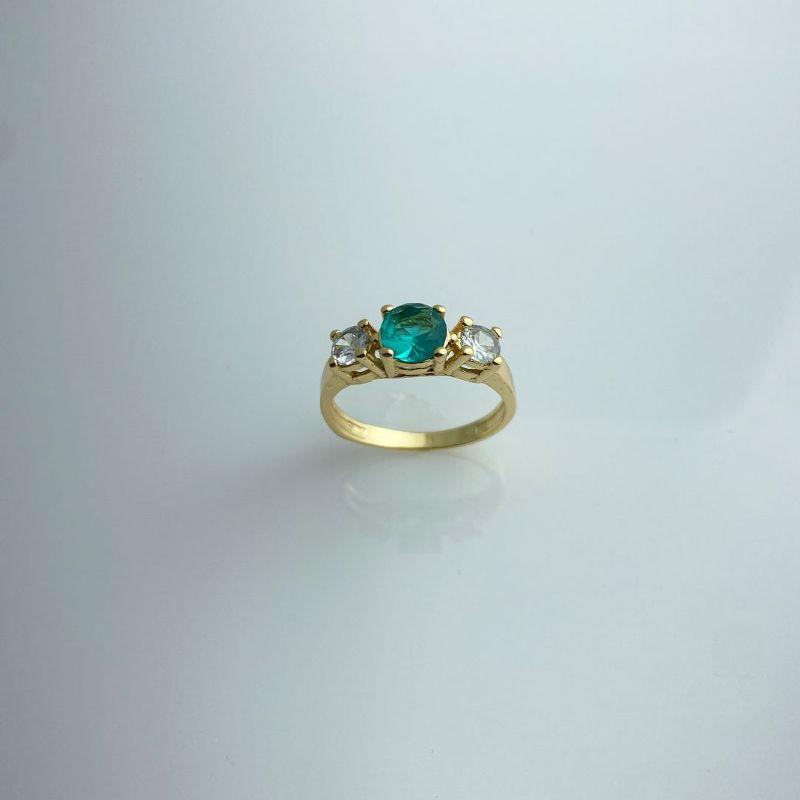 Anel com Zircônia Verde e Cristal Folheado a Ouro 18k