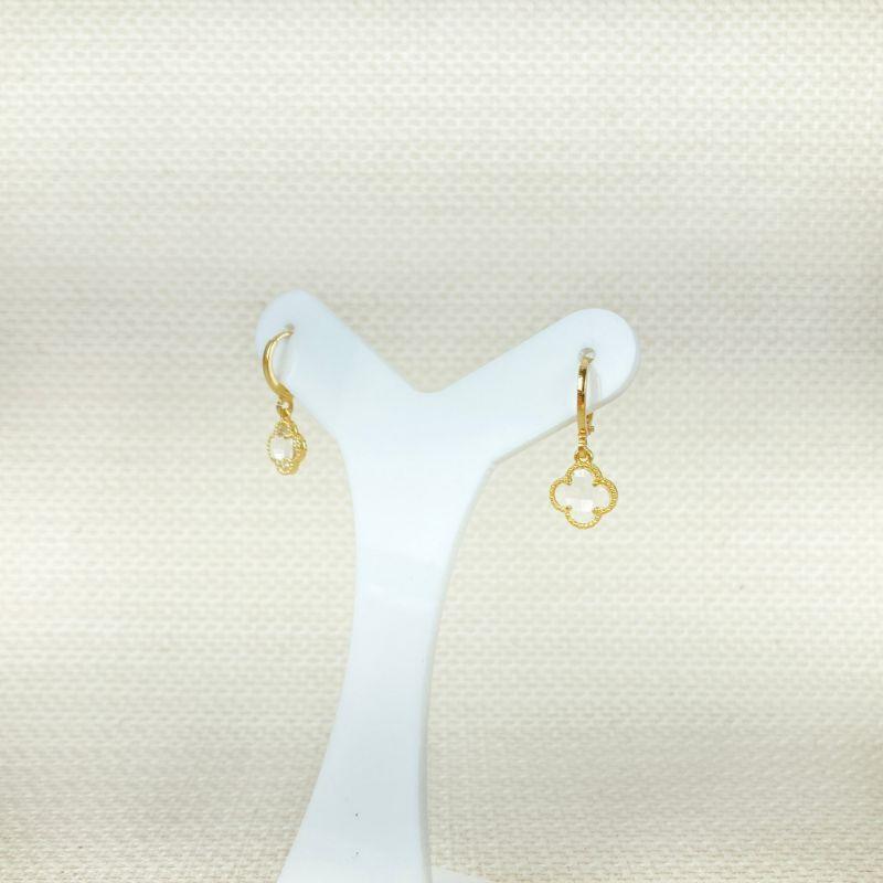 Brinco Trevo em Zircônia Cristal Folheado a Ouro 18k