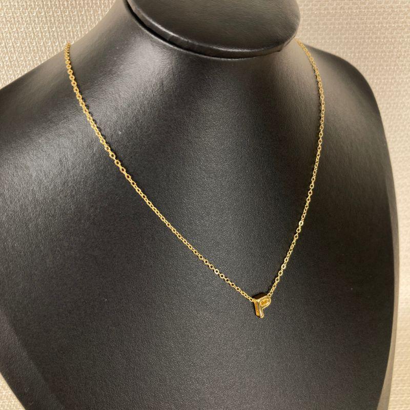 Colar Elo Cadeadinho com Pingente Letra P Lisa Folheado a Ouro 18k