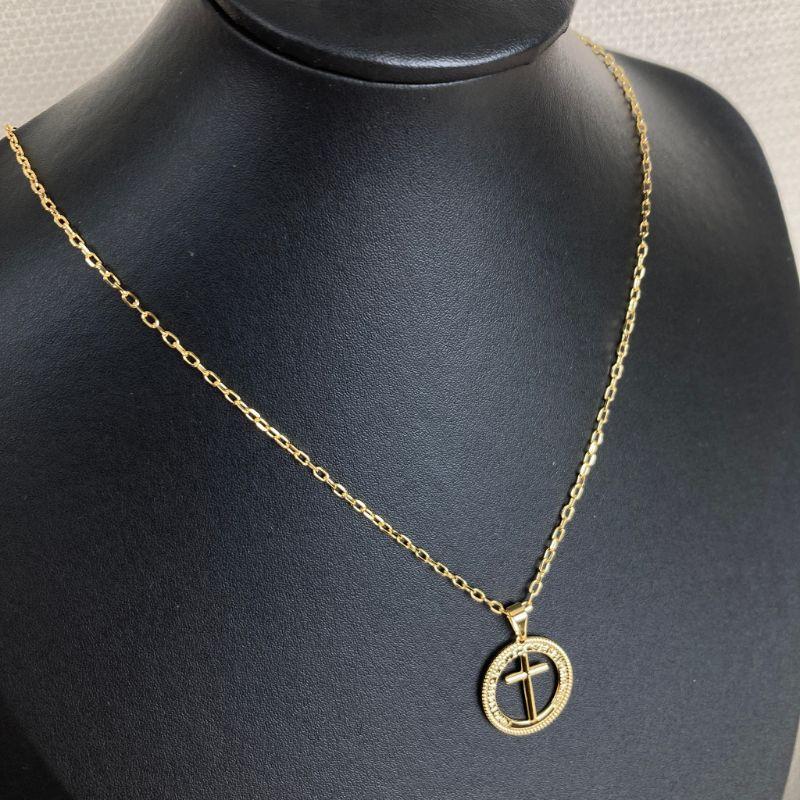 Colar Elo Cartir com Pingente Cruz Tudo Posso Naquele que Me Fortalece Folheado a Ouro 18k