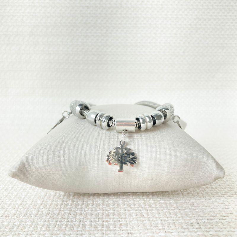 Pulseira Berloques You/Árvore/Chave em Aço Inox Prateado