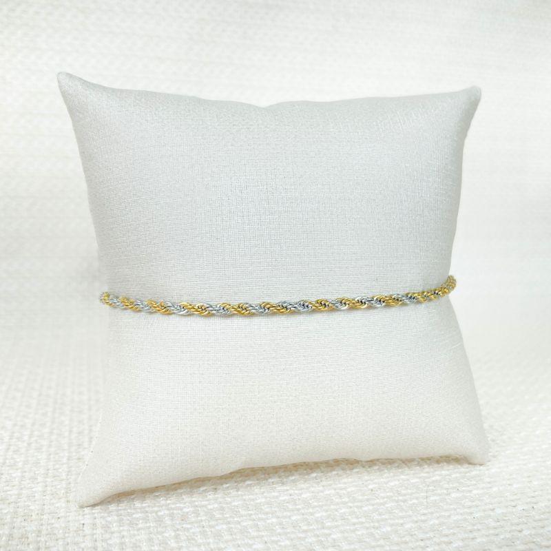 Pulseira Cordão Baiano 2mm em Aço Inox Prateado e Dourado