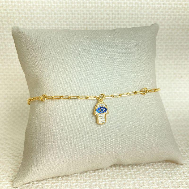 Pulseira Mão de Fátima Cravejada em Zircônias Folheada a Ouro 18k