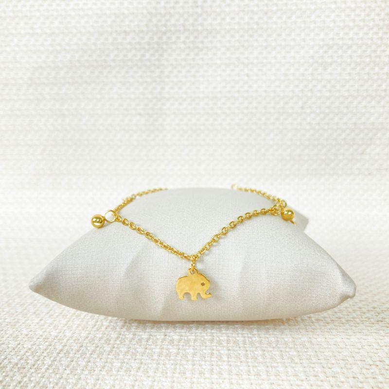 Tornozeleira Pingente Bolinha e Elefante em Aço Inox Dourado