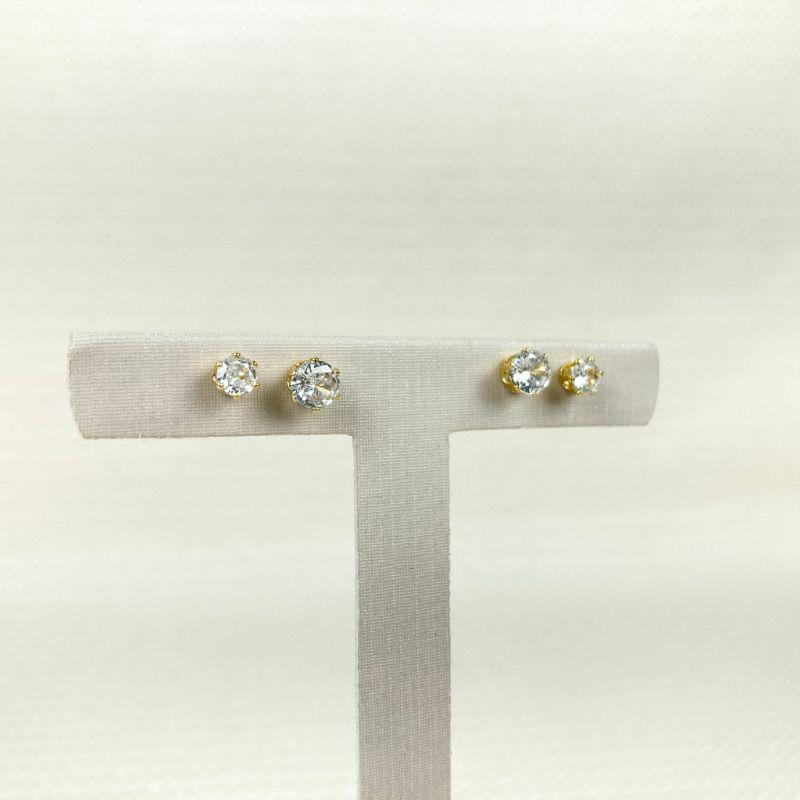 Brinco Duo Ponto de Luz em Zircônia Cristal Folheado a Ouro 18k