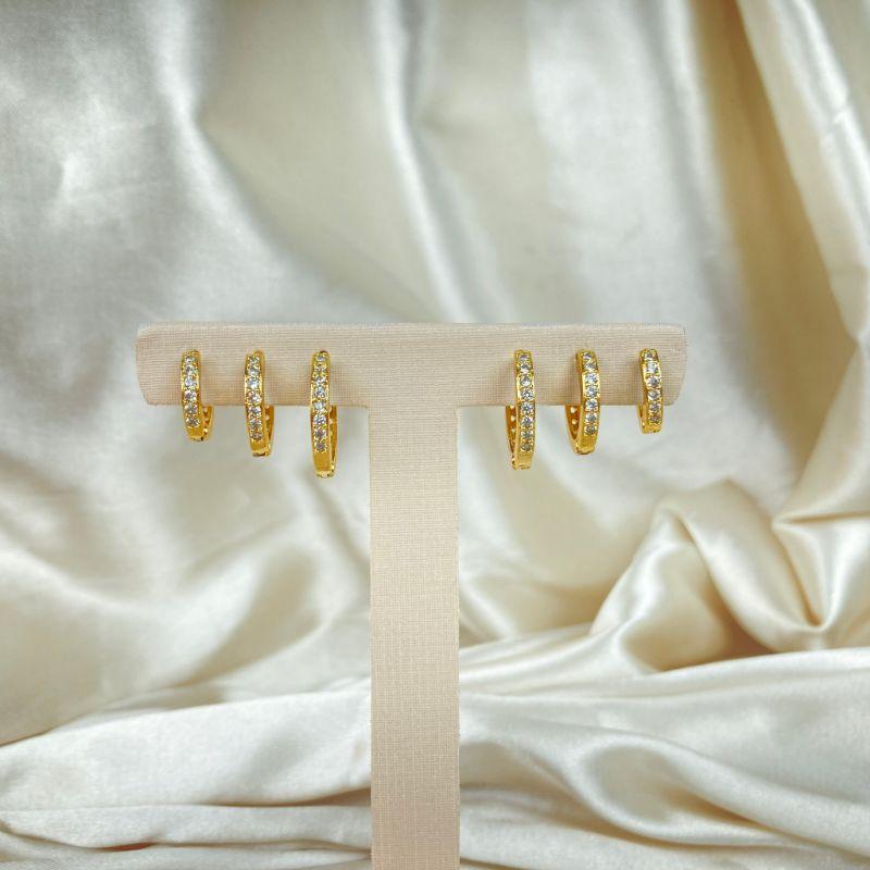 Brinco Trio de Argolinhas Cravejadas em Microzircônias Folhado a Ouro 18k