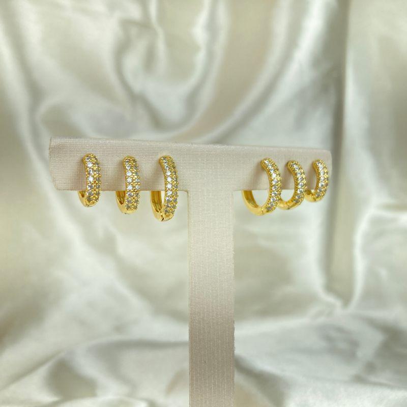 Brinco Trio de Argolinhas Cravejadas em Microzircônias Folhado a Ouro 18k