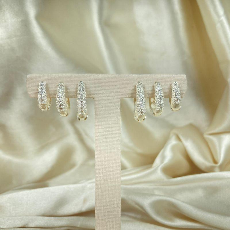 Brinco Trio de Argolinhas Cravejadas em Microzircônias Folheado a Prata