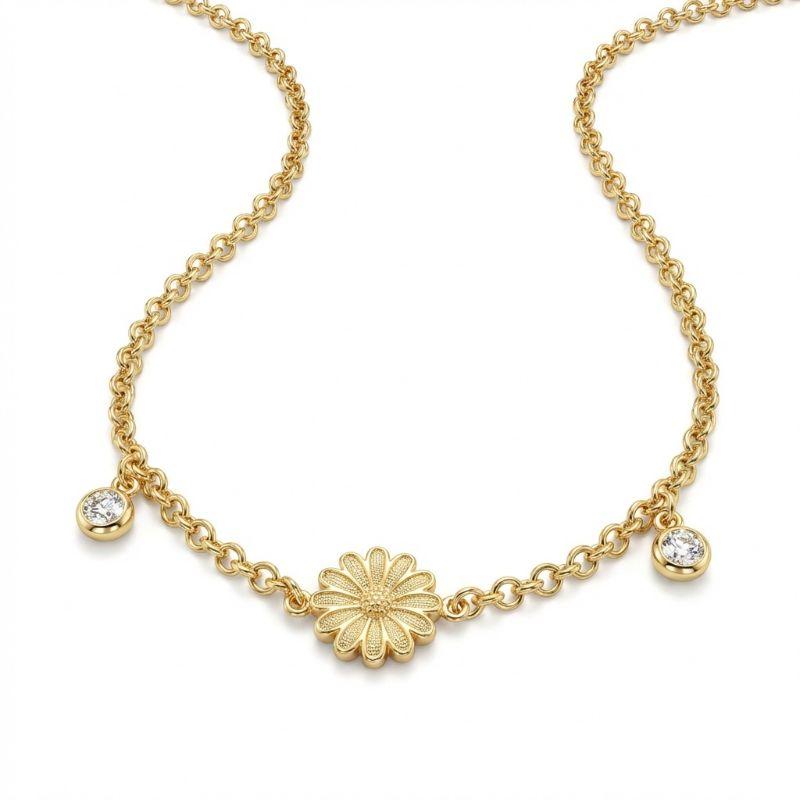 Choker Com Pingente Flor e dois Pontos de Luz Folheado a Ouro 18K