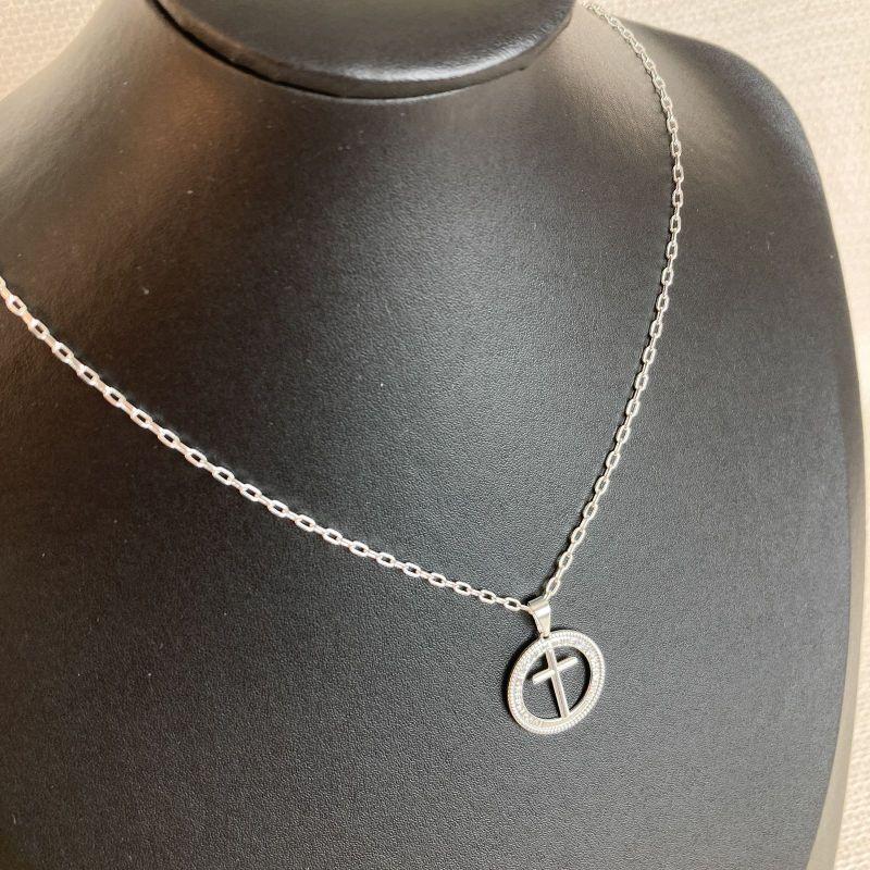 Colar Elo Cartir com Pingente Cruz Tudo Posso Naquele que Me Fortalece Folheado a Prata