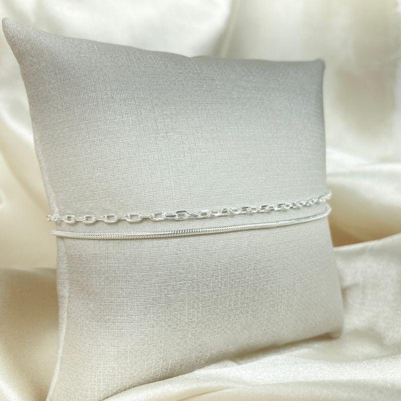 Pulseira Dupla Elo Cartier e Corda de Violão Folheada a Prata