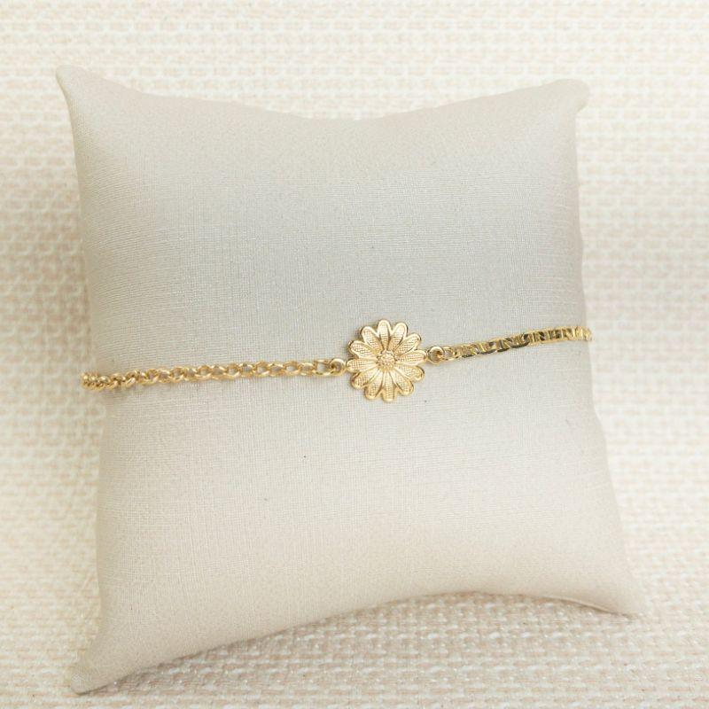 Pulseira Flor Elos Cartier e Grumet Folheada a Ouro 18k