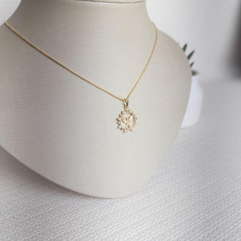 Colar Veneziana com Pingente Espírito Santo Com Zircônias Folheado a Ouro 18k