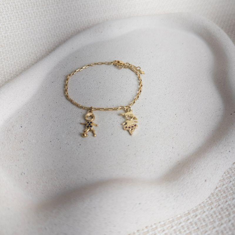 Pulseira Elo Cartier com Casal de Filhos Folheada a Ouro 18K