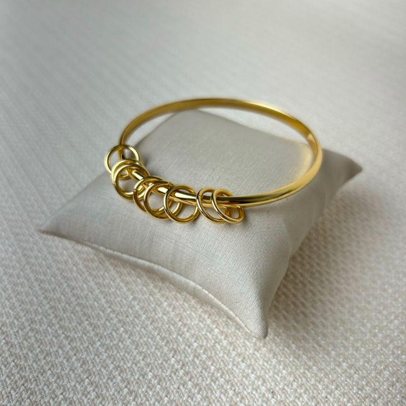 Bracelete Aro Liso 6,5 cm Com Sete Argolinhas  Folhado a Ouro