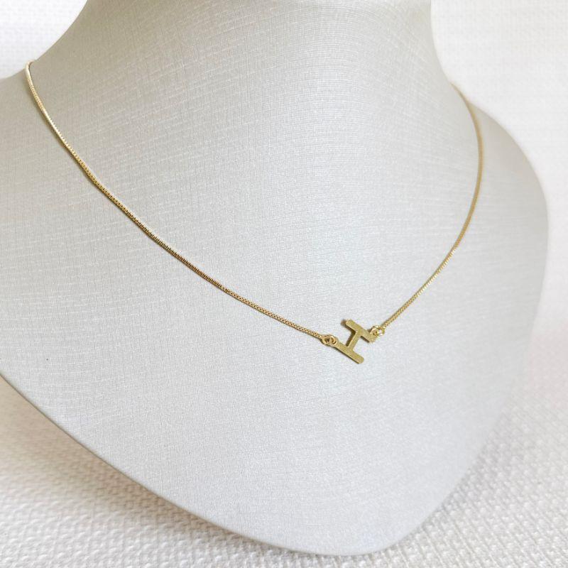 Colar Veneziana Com Pingente Letra H Lisa Folheado a Ouro 18K