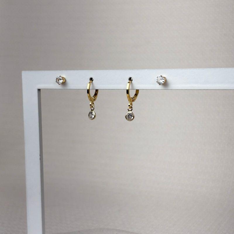 Brinco Duo Argola e Ponto de Luz em Zircônias Folheado a Ouro 18k