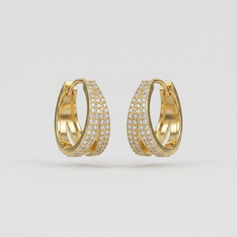Brinco de Argola Dupla Cravejada em Zircônias Folheado a Ouro 18K